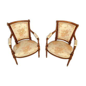 Pair of armchairs cabriolet style louis xvi period xixth