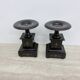 Antique French black marble cassoulets gilt decor pedestals neoclassical pair, 1900s