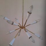 Stilnovo style 12 light Brass and White sputnik Chandelier