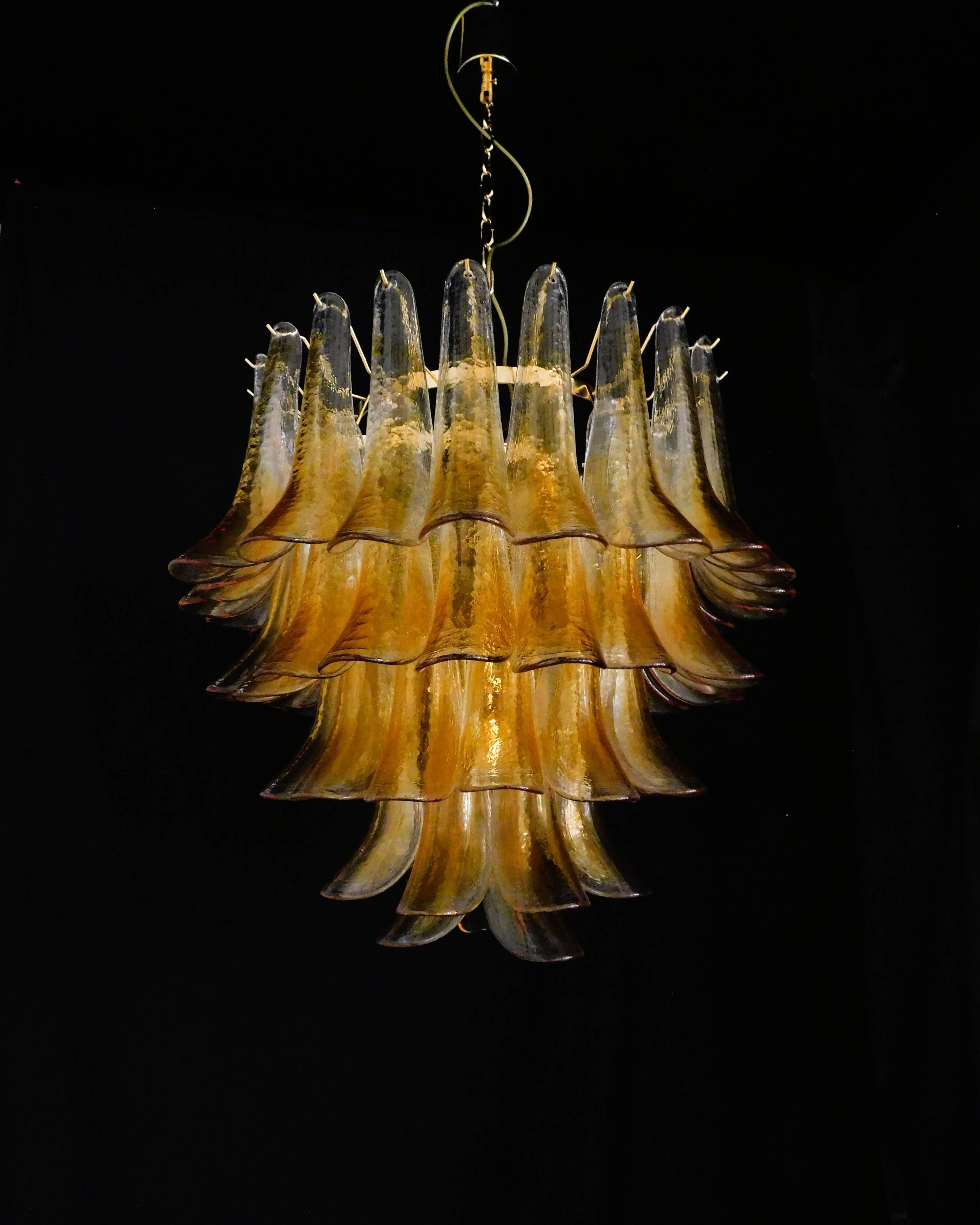 Vintage Murano chandelier, Murrina style, with amber glass petals.