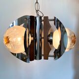 Chandelier chrome metal and wood 70's