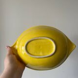 Ceramic dish/bowl in the shape of a lemon fruit and its decorative leaf