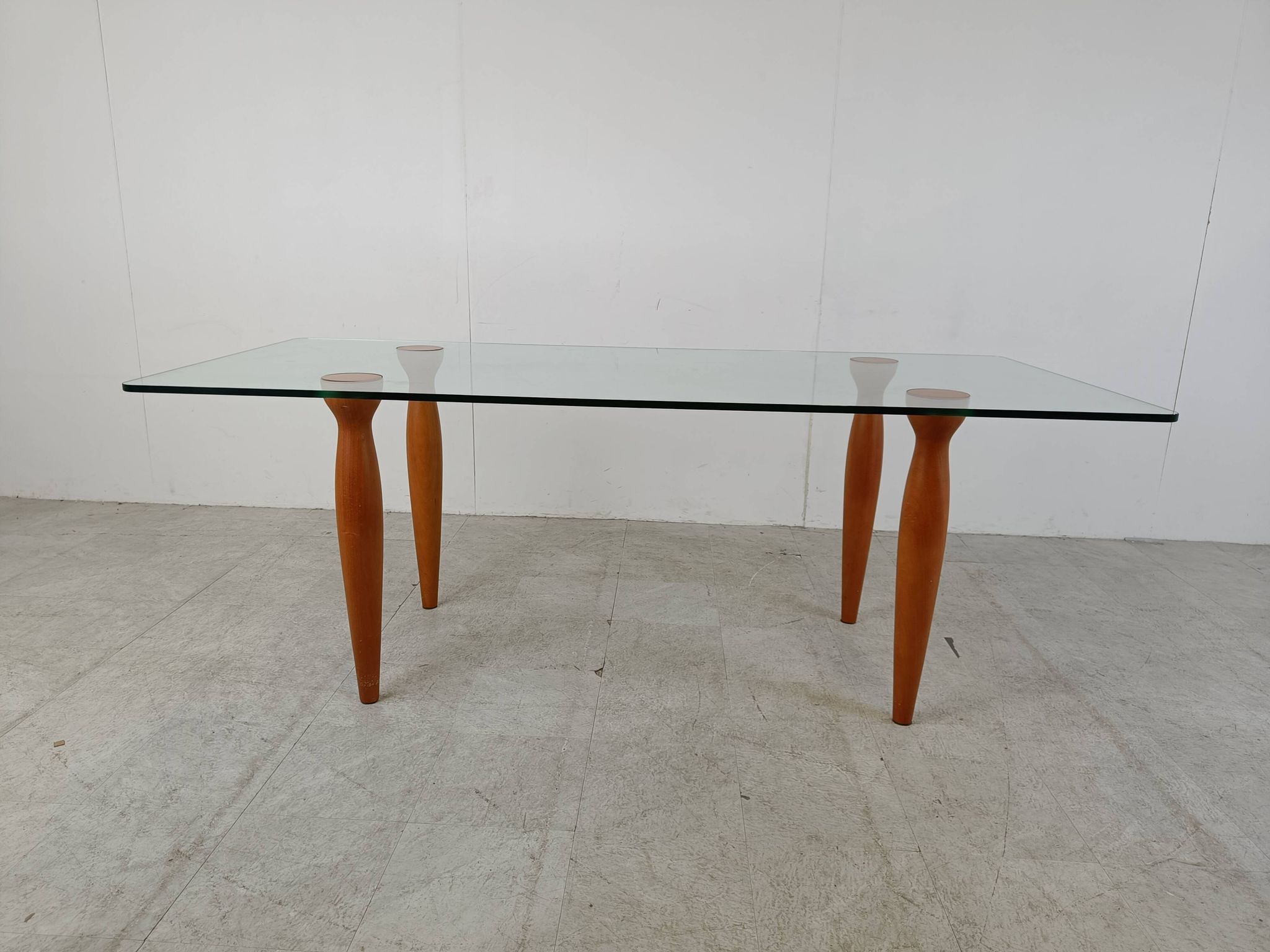 Vintage italian glass and wooden dining table, 1990s