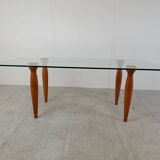 Vintage italian glass and wooden dining table, 1990s