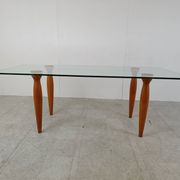 Vintage italian glass and wooden dining table, 1990s
