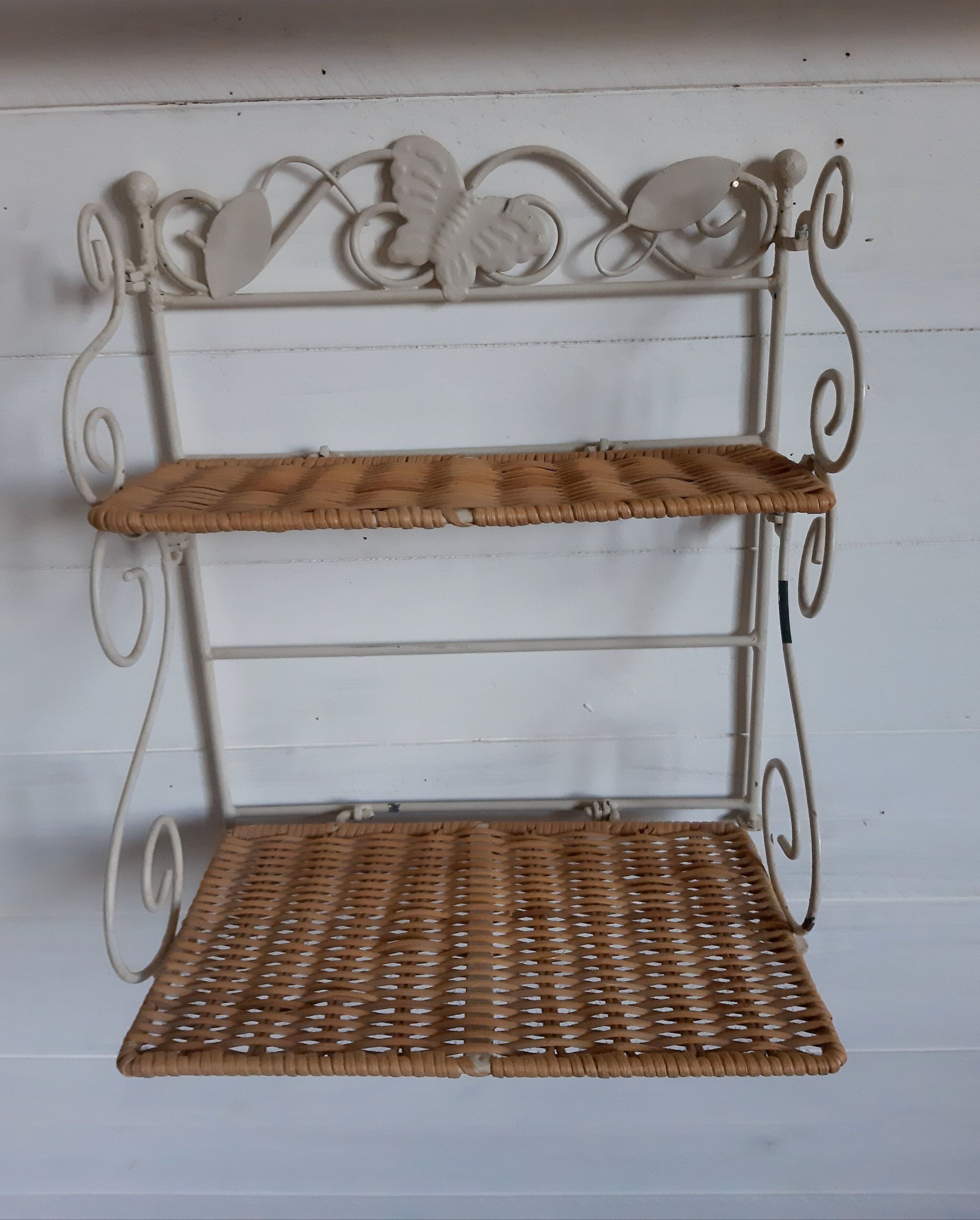 Rattan shelf and wrought iron