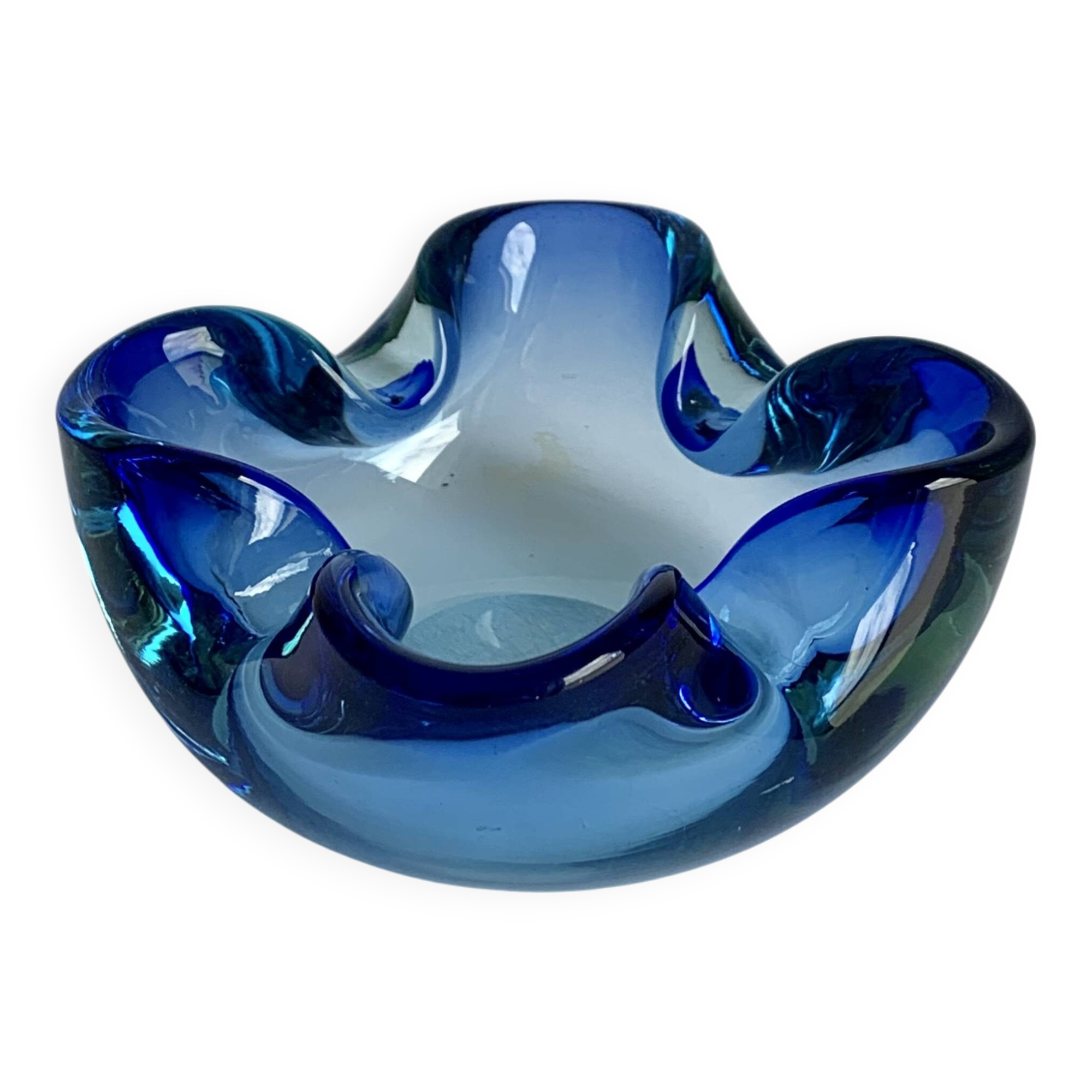 Murano Glass Bowl in Deep Blue and Mint Green