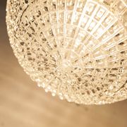 1960s Holophane Ball Pendant Chandelier, Thick Glass, 30 cm, and Vintage Brass