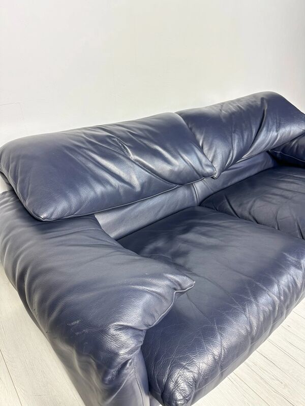 Canapé en cuir Maralunga 2 places vintage des années 1980 par Vico Magistretti pour Cassina