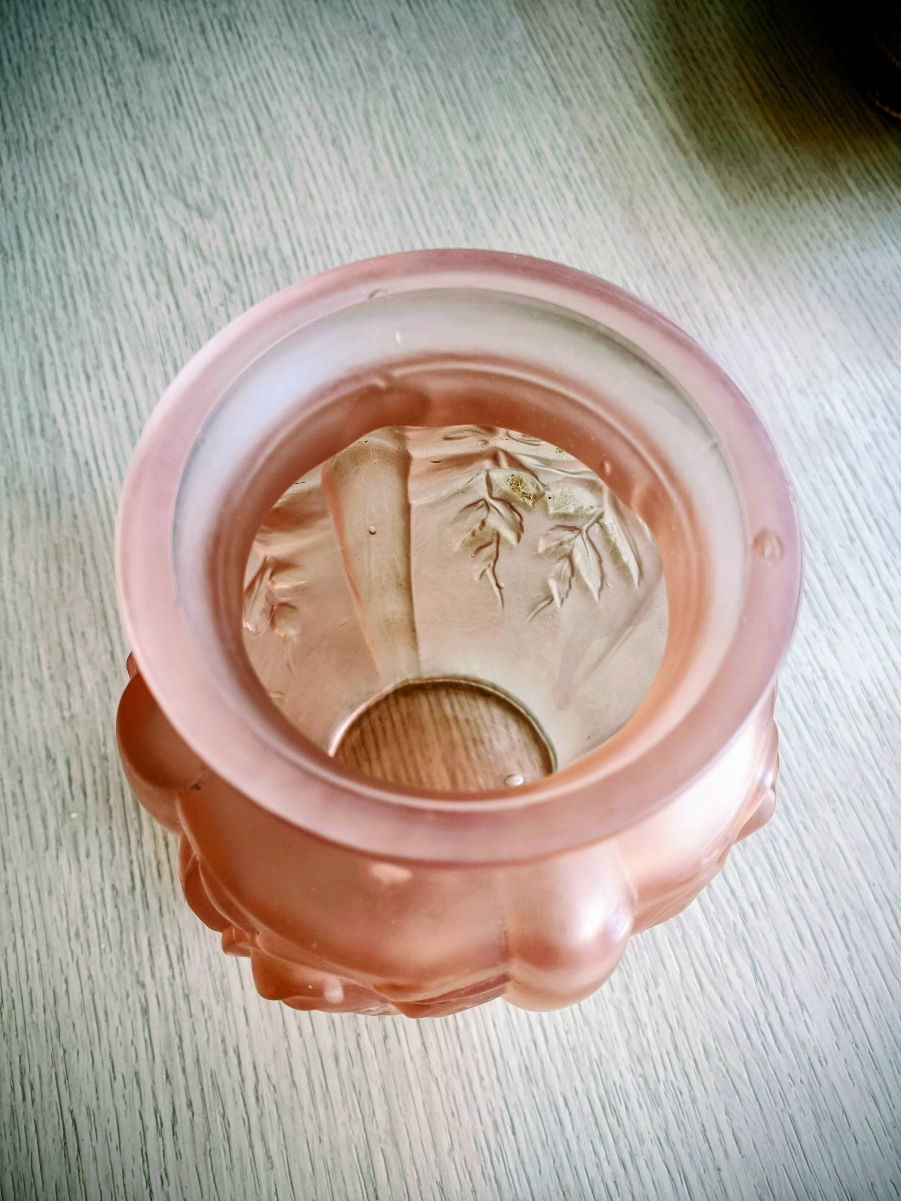 Art Deco vase, moulded satin pink glass.