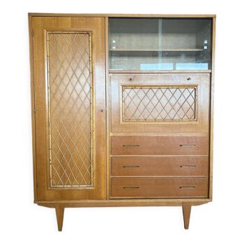 Multifunctional cabinet in wood and rattan