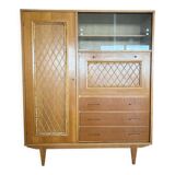 Armoire multifonctions en bois et rotin