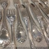 7 forks, 7 fish knives, silver-plated metal, Christofle Marly.