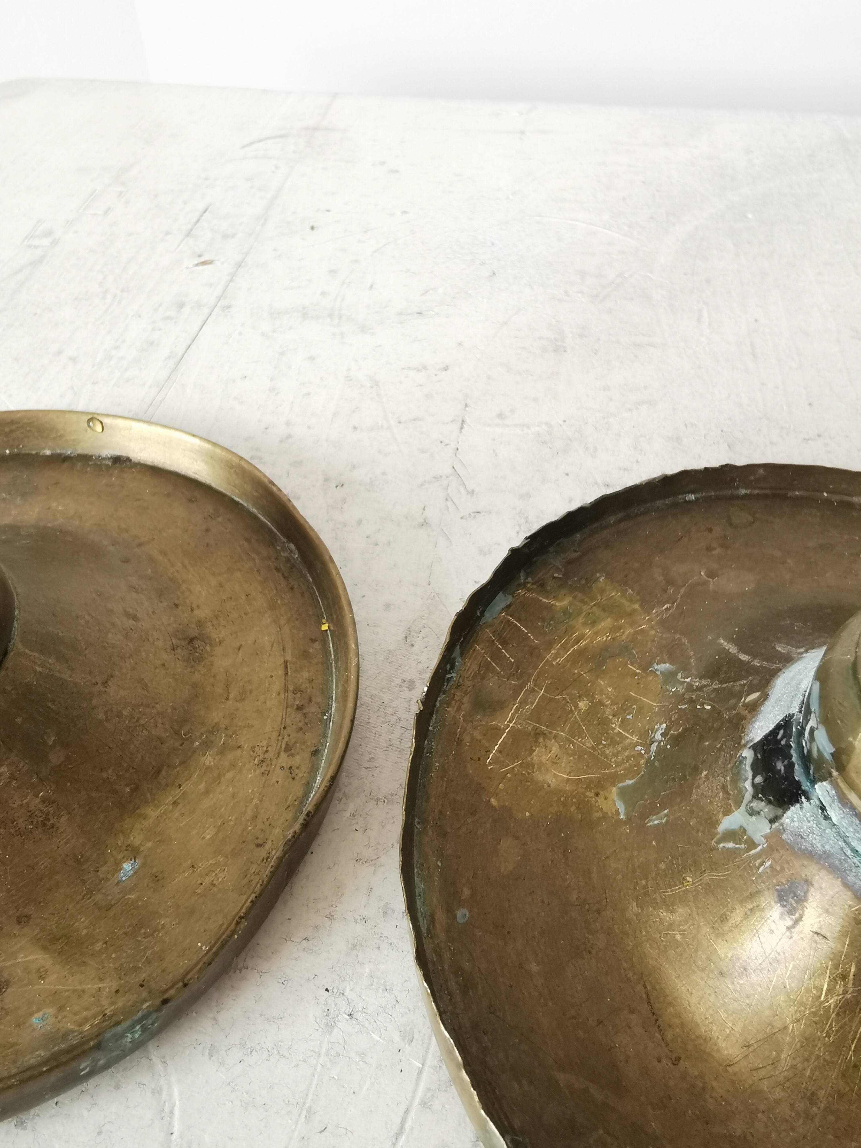 Bougeoirs en laiton vintage : bougeoirs dorés des années 50, ensemble de 2