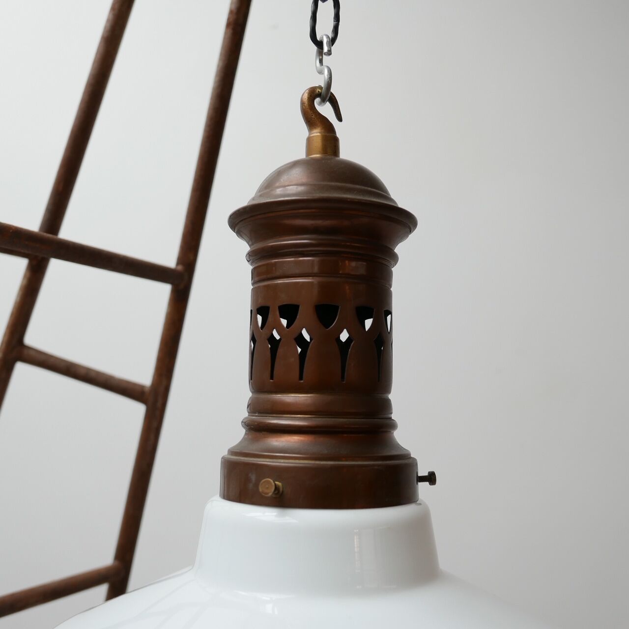 Antique German Two Tone Opaline Glass Pendant Light