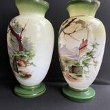 Pair of large hand-decorated opaline vases with marks on the heel – Napoleon III