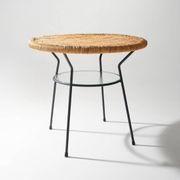 Table basse avec plateau rond en rotin, années 1950