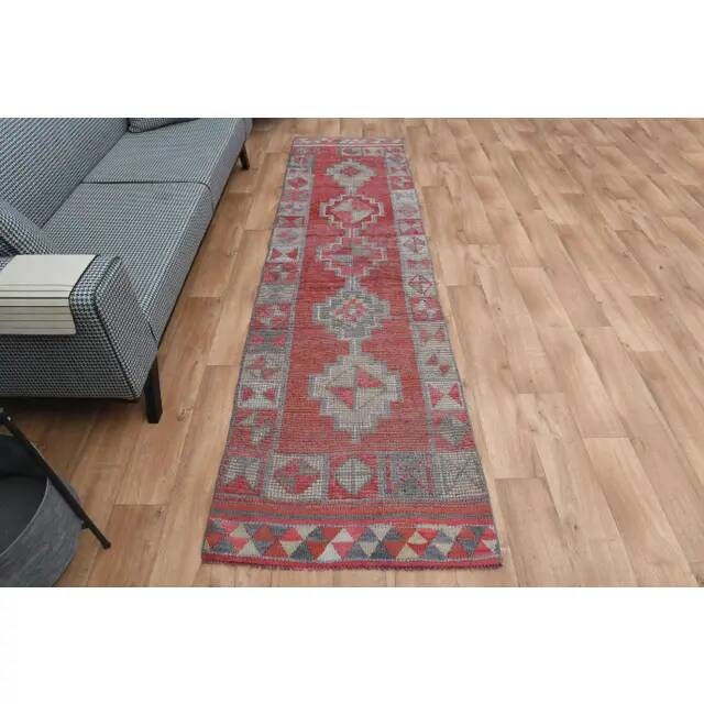 1970s Vintage Turkish Oushak Handmade Wool Cotton Pink Runner Rug 82x304