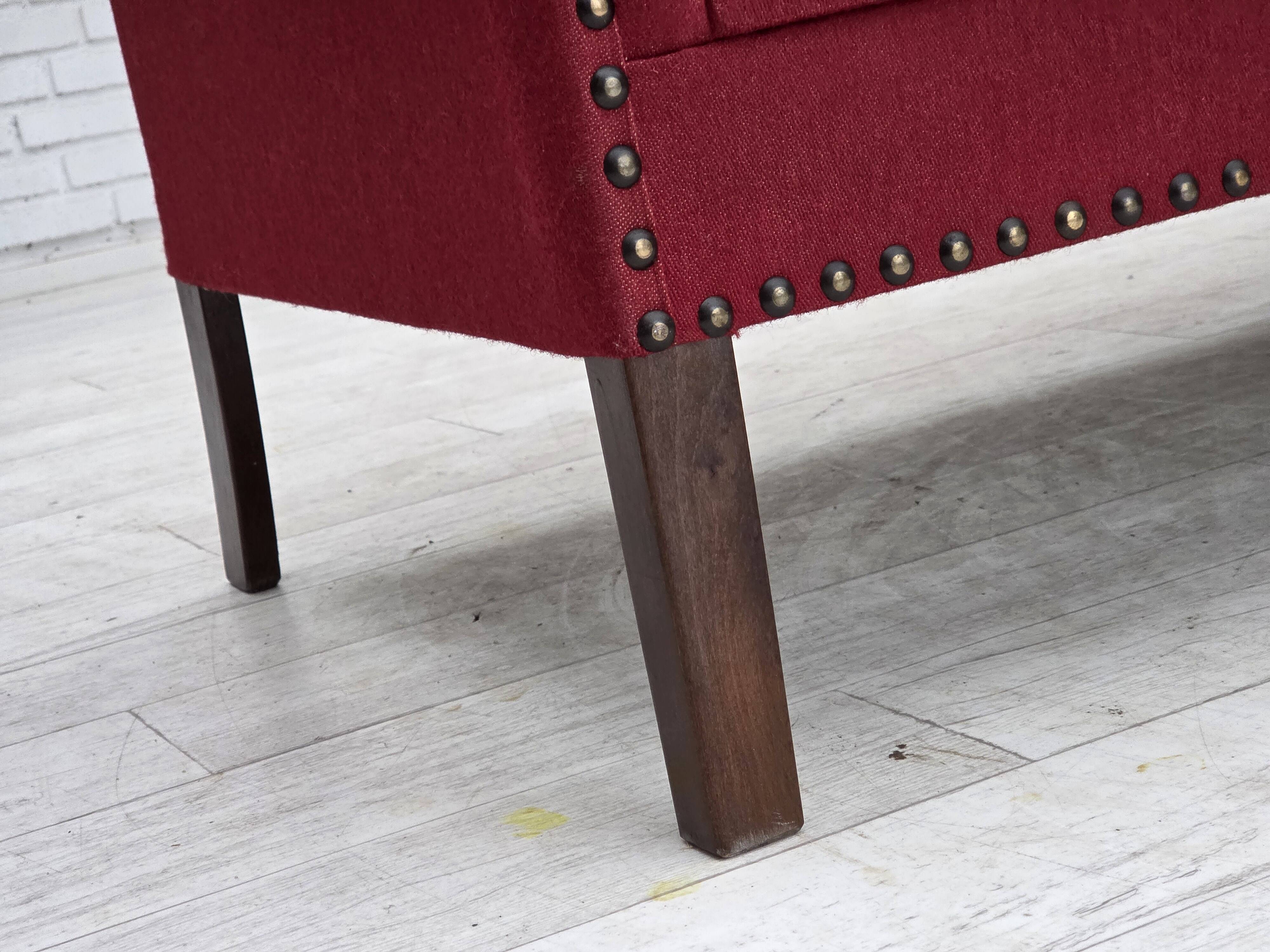 1970s, Danish 2-seater sofa, original red furniture wool, ash wood.