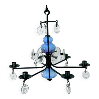 Mid-Century Erik Höglund Chandelier for Boda Sweden 6 Arm Wrought Iron Fixture