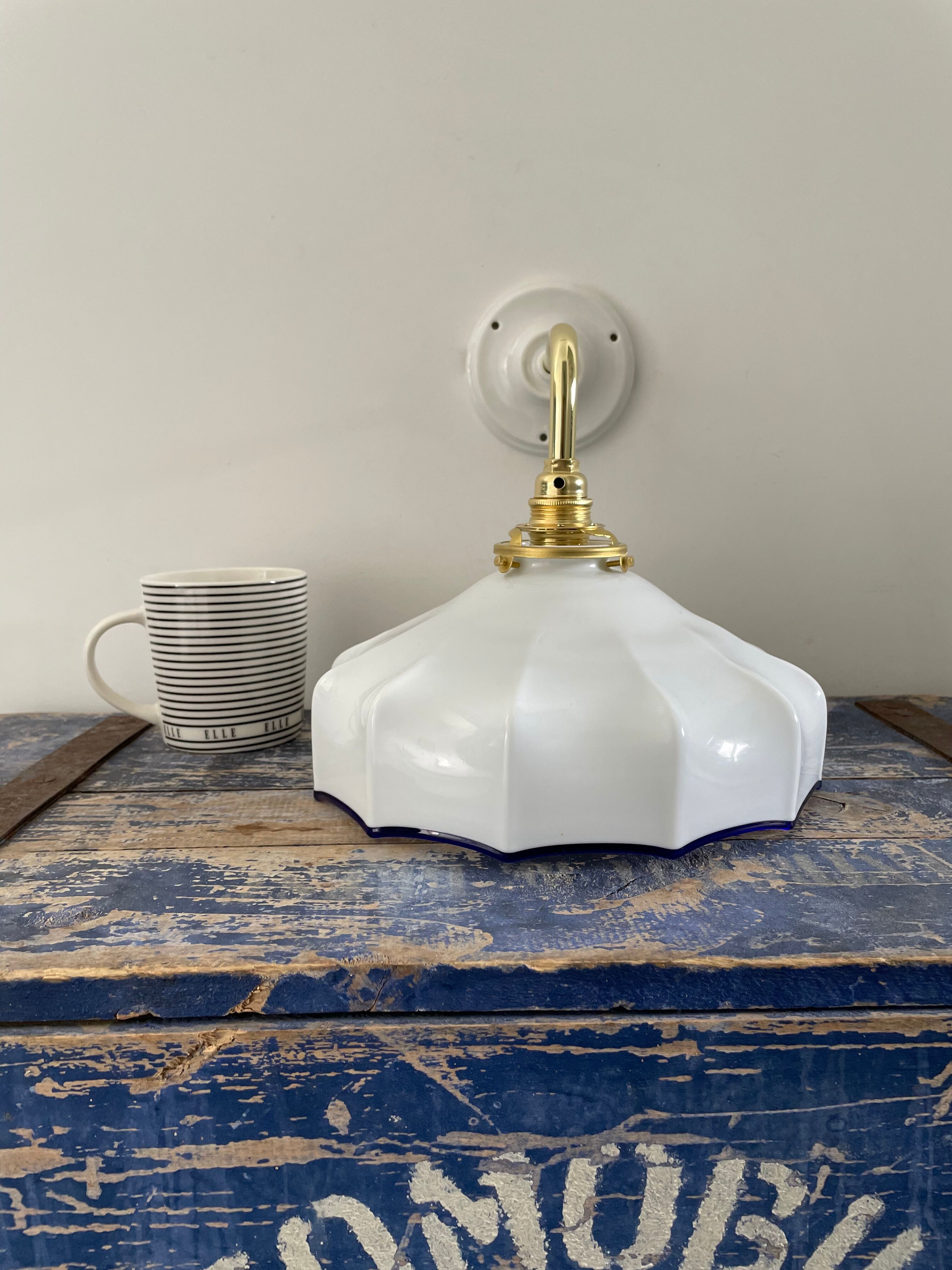 Vintage white opaline wall lamp