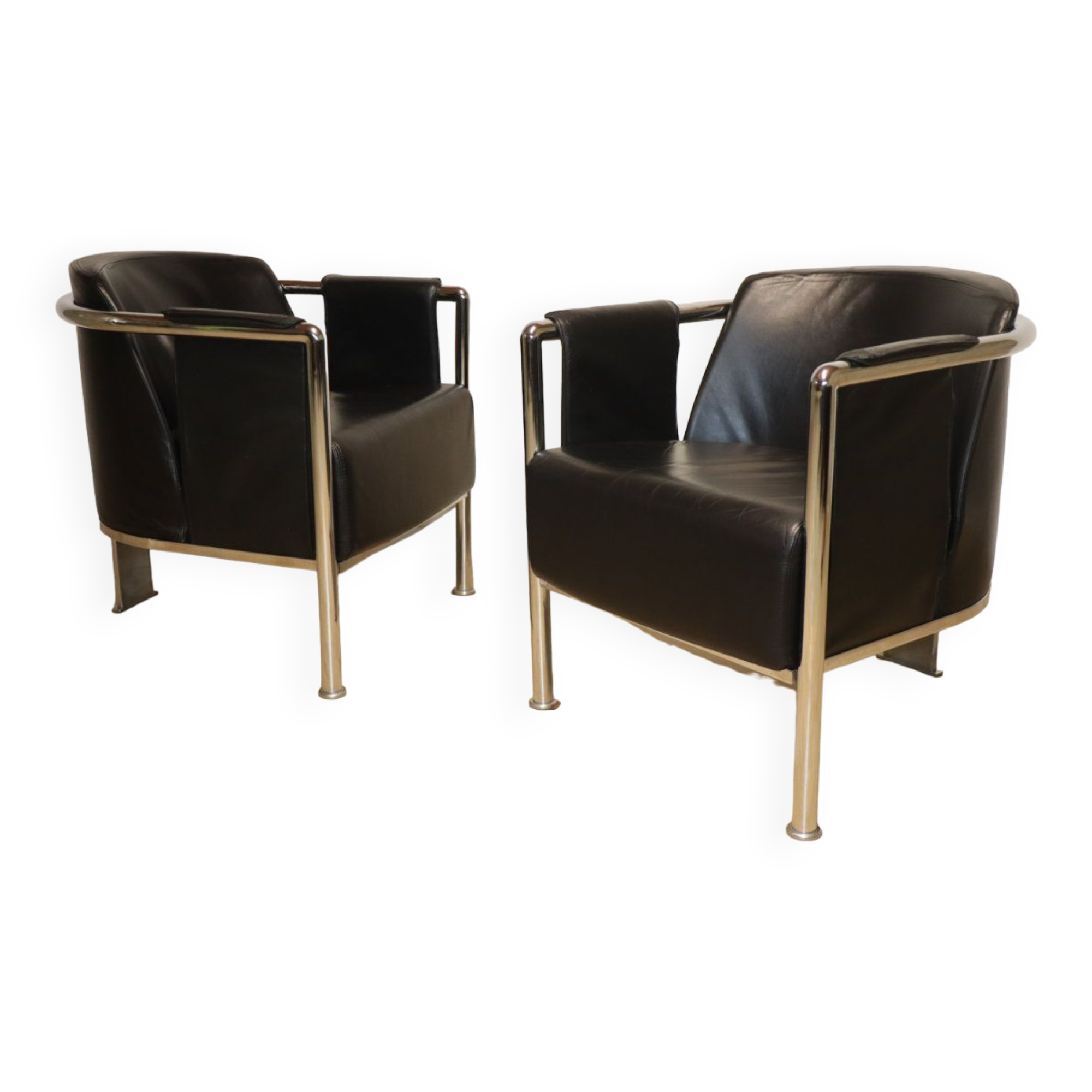 Pair of armchairs in synthetic leather and chromed metal, 1970