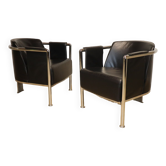Paire de fauteuils en cuir synthétique et métal chromé, 1970