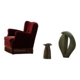 Pair of modern Danish lounge chairs, cherry red velvet, 1950s.