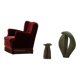 Pair of modern Danish lounge chairs, cherry red velvet, 1950s.
