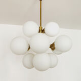 Mid-Century Modern brass and opaline glass Sputnik chandelier