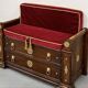 Bank-safe / medieval style bench – wood, red velvet and ornamentation