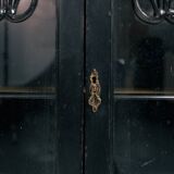 Arts crafts parlour glass display cabinet black ebonised chippendale england