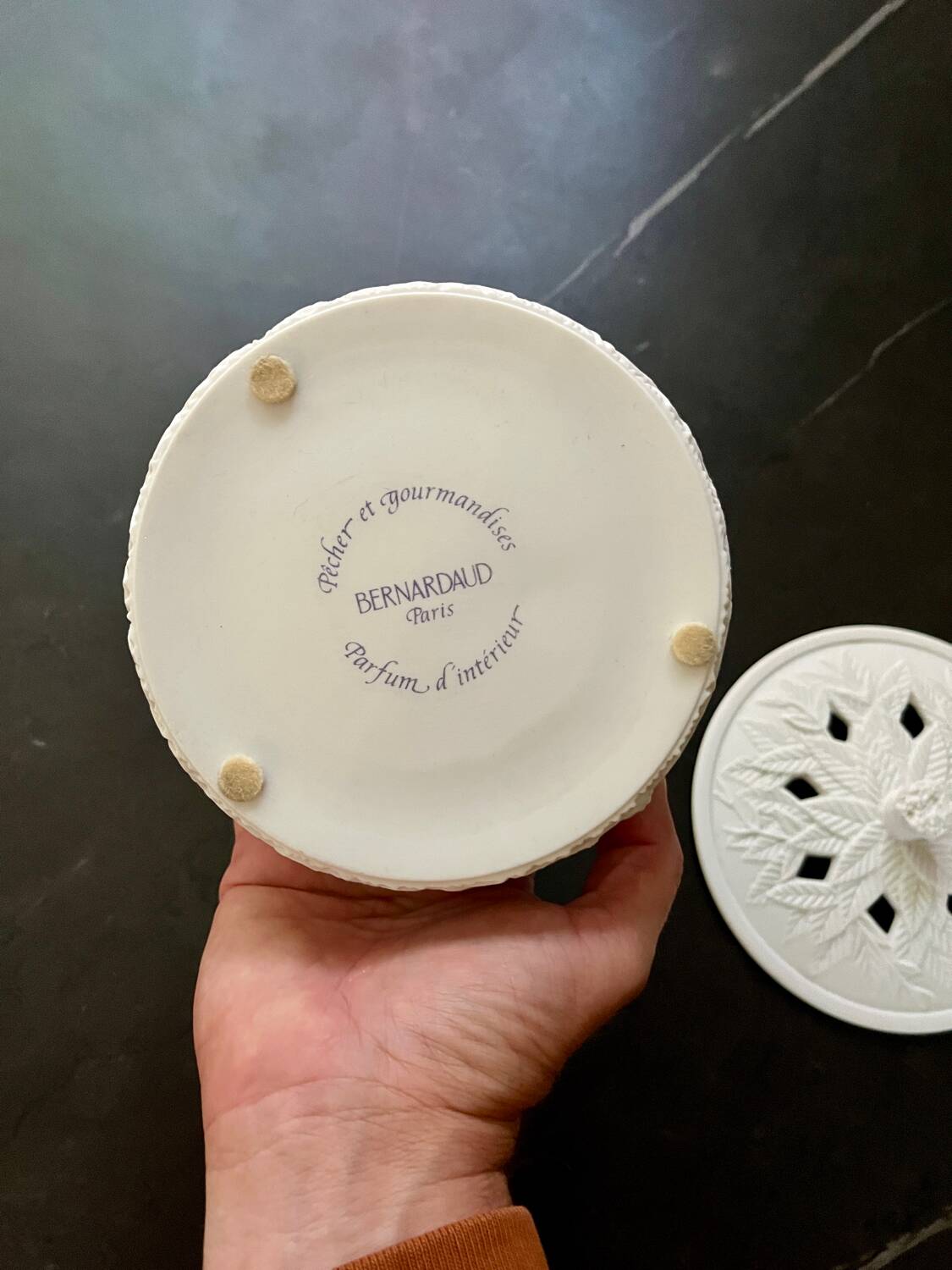 Candy jar in biscuit porcelain signed Bernardaud Limoges