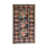 Antique floral karabagh zone tapis de laine brune tissée à la main fine tapis- 136x235cm