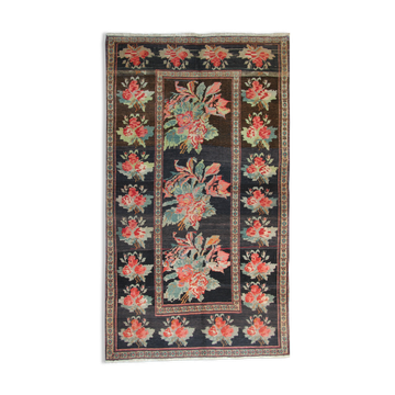 Antique floral karabagh zone tapis de laine brune tissée à la main fine tapis- 136x235cm