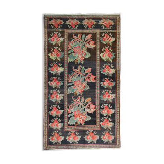 Antique floral karabagh zone tapis de laine brune tissée à la main fine tapis- 136x235cm