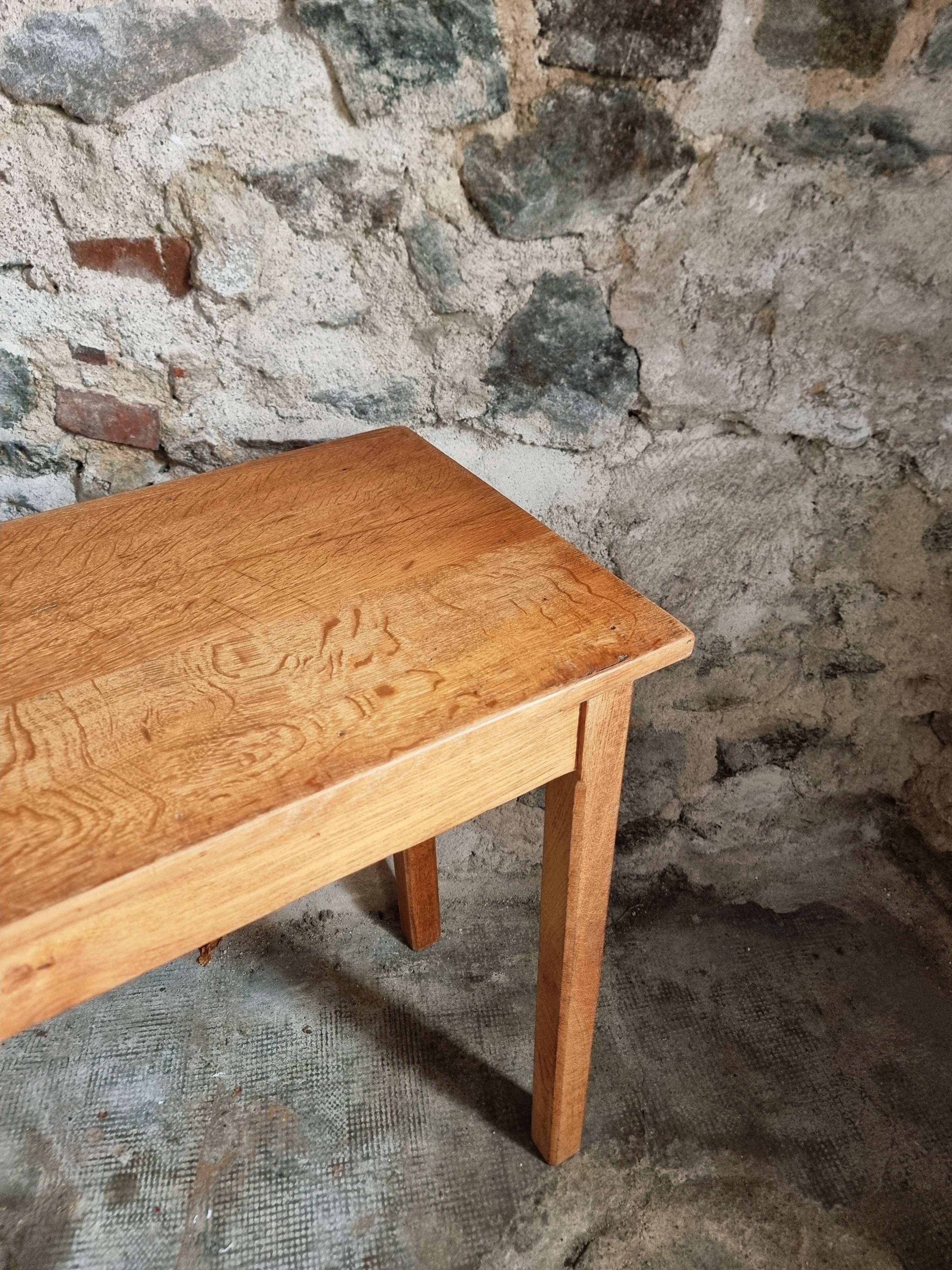 Old French oak console – Long and narrow farmhouse table 241 cm – Vichy hospital workshop from the 1950s