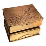 German compartmentalized stamp box early twentieth GHG Gesch holly leaf
