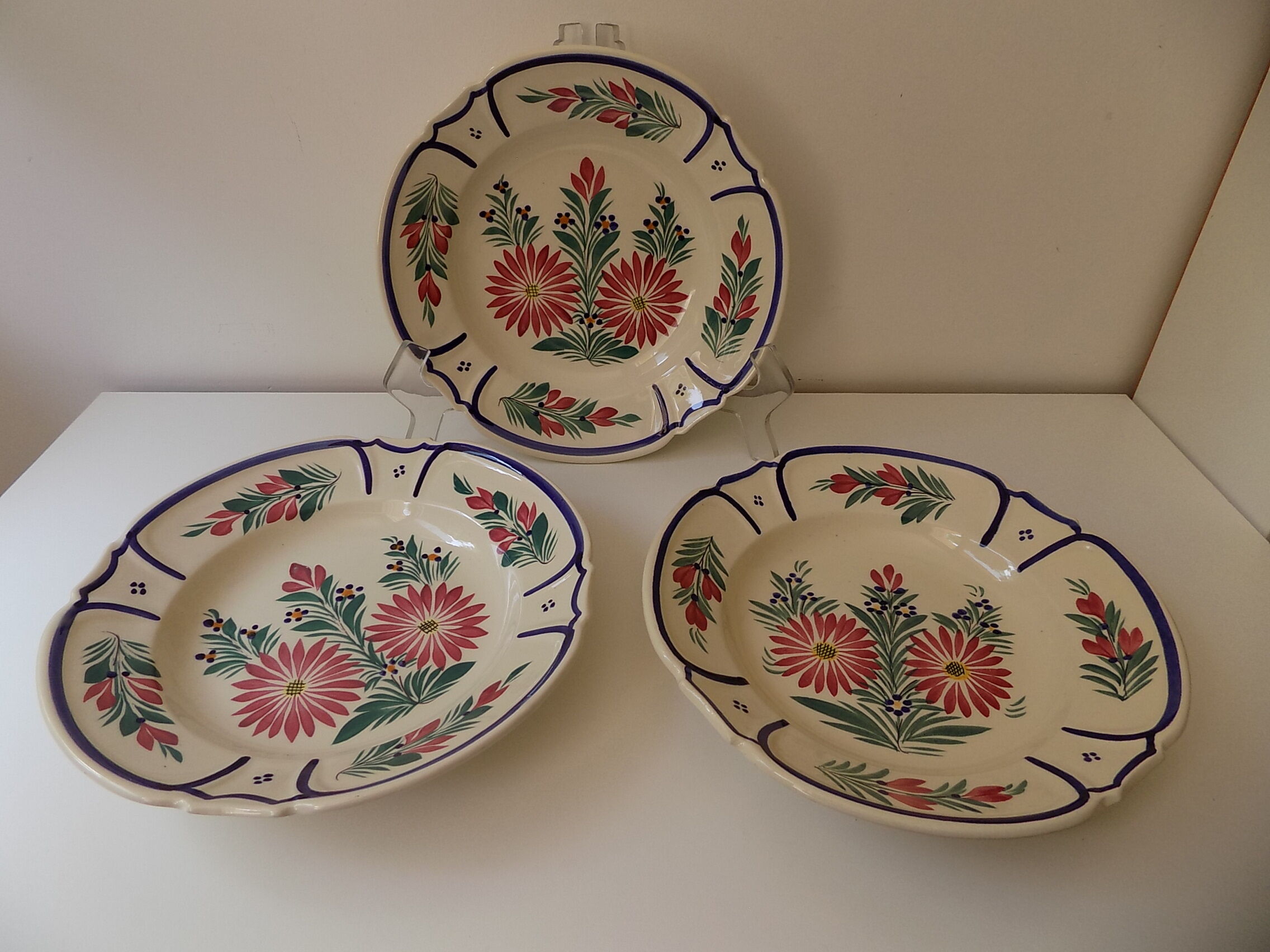 3 signed HB floral hollow plates