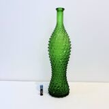 Empoli bottle vintage carafe in green diamond point glass Italy