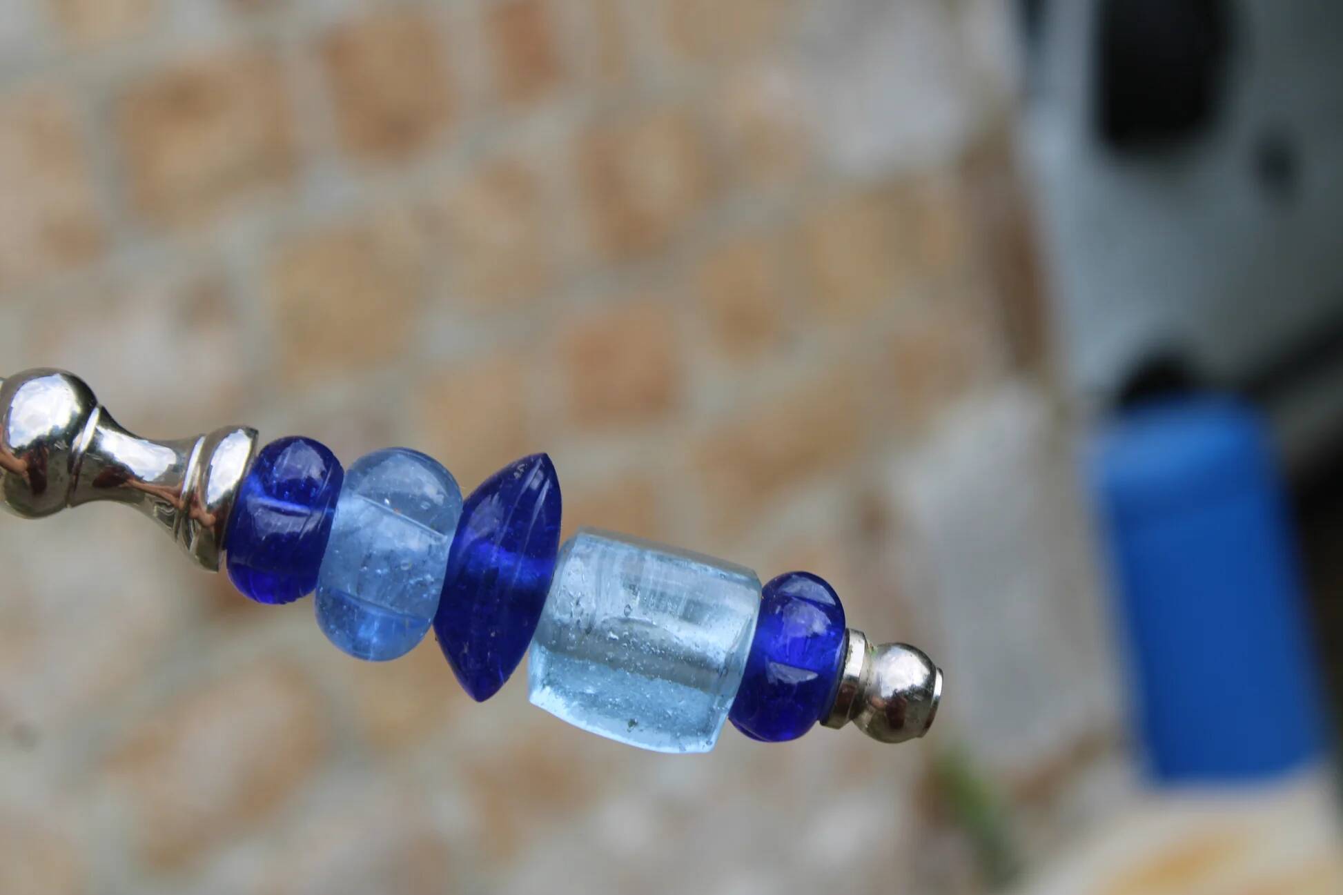 Vintage carving set knife and fork – handles made of blue glass beads