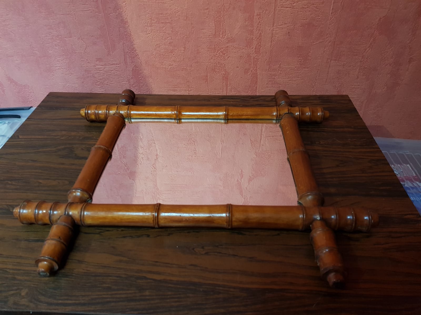 Old bamboo style wooden mirror vintage decoration