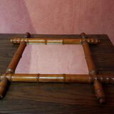 Old bamboo style wooden mirror vintage decoration