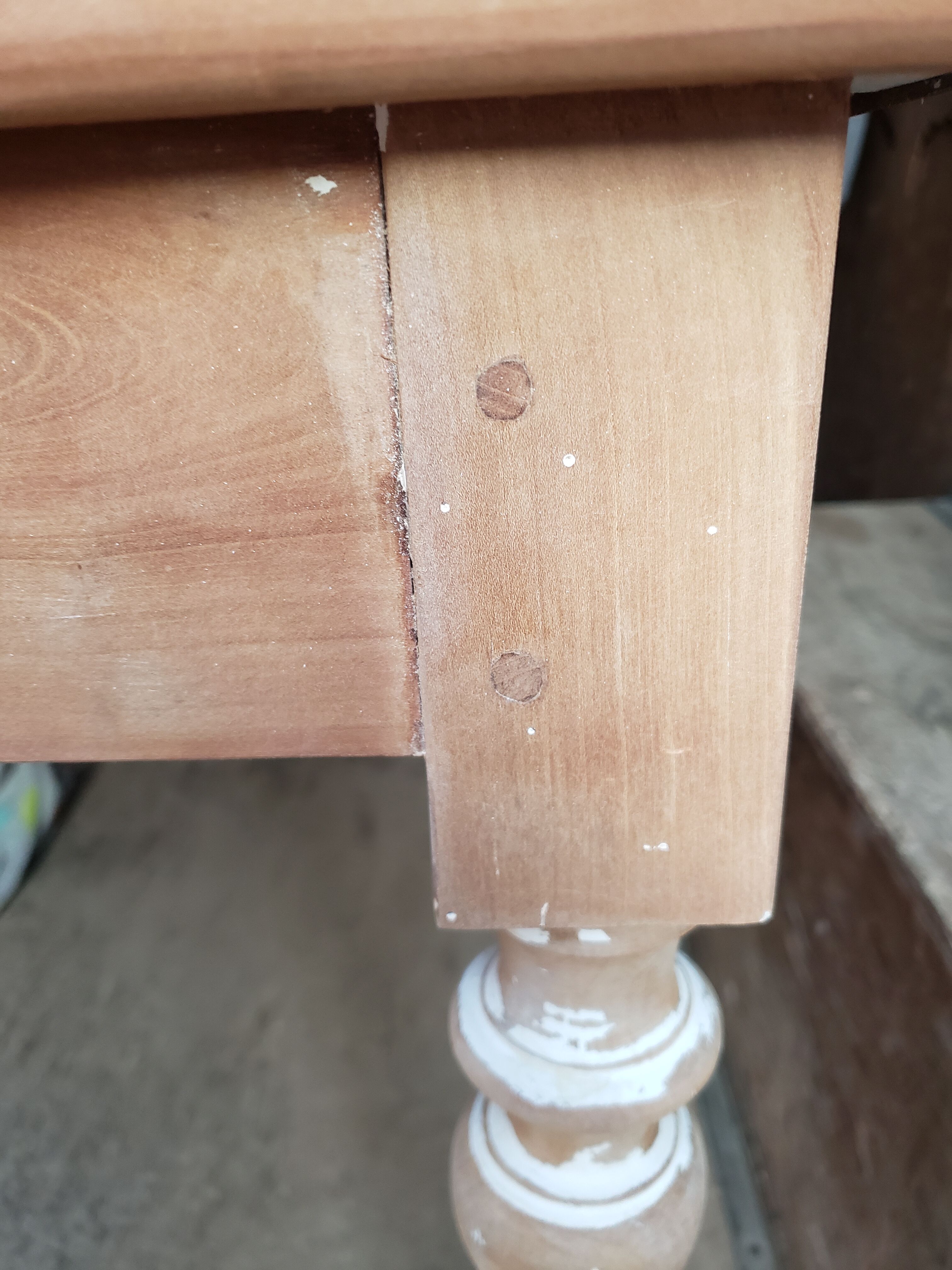 Old patina farm table turned feet