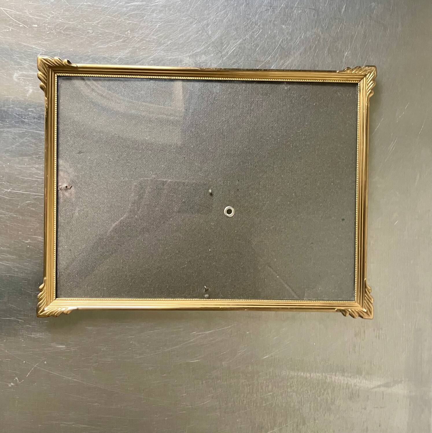 ART DECO  Gold  colored Metal Picture Frame 25 cm x 19 cm CONVEX Glass