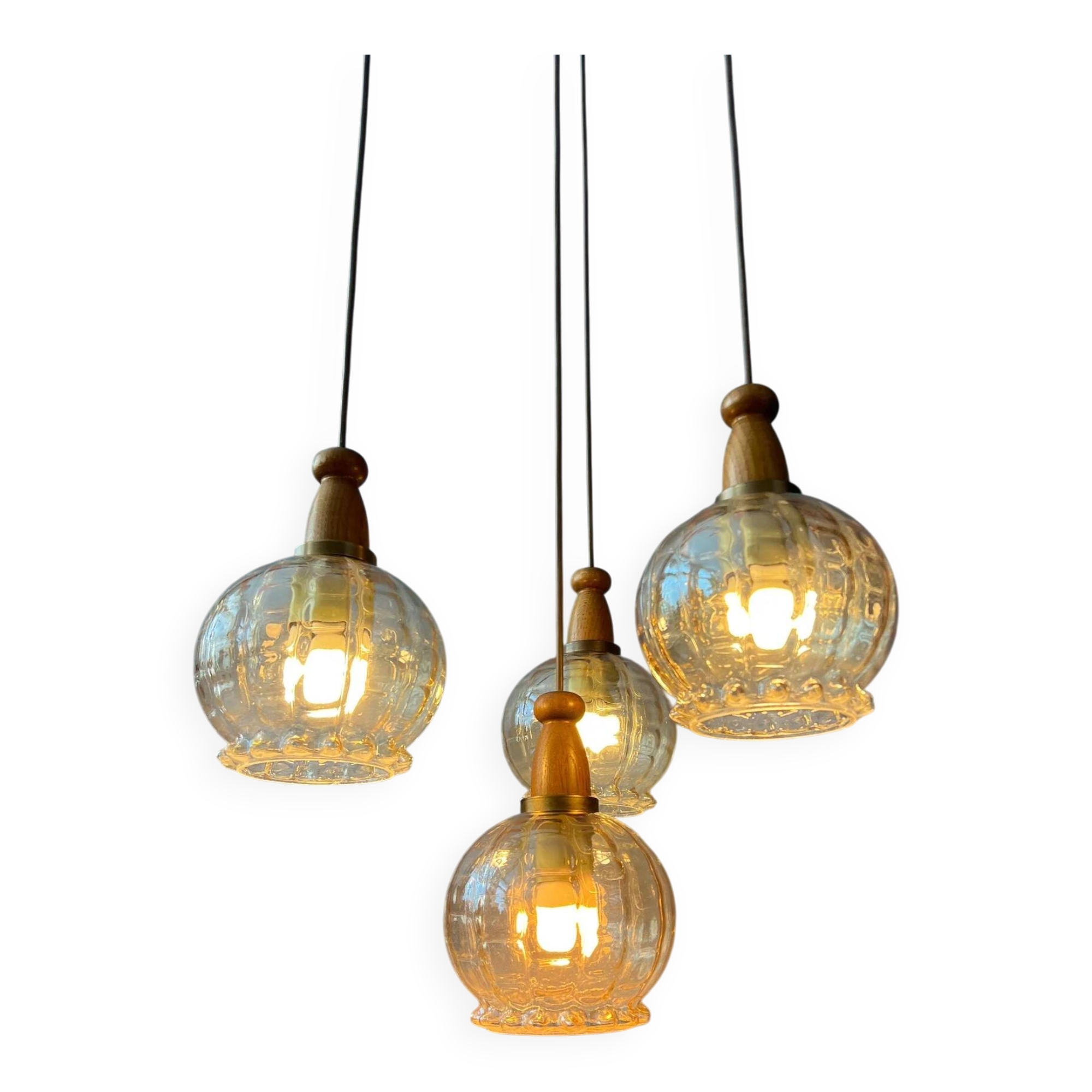 Vintage Hustadt Leuchten glass cascade pendant lamp
