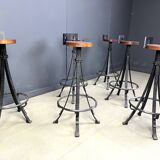 Vintage brutalist wrought iron bar stools, 1970s - set of 6