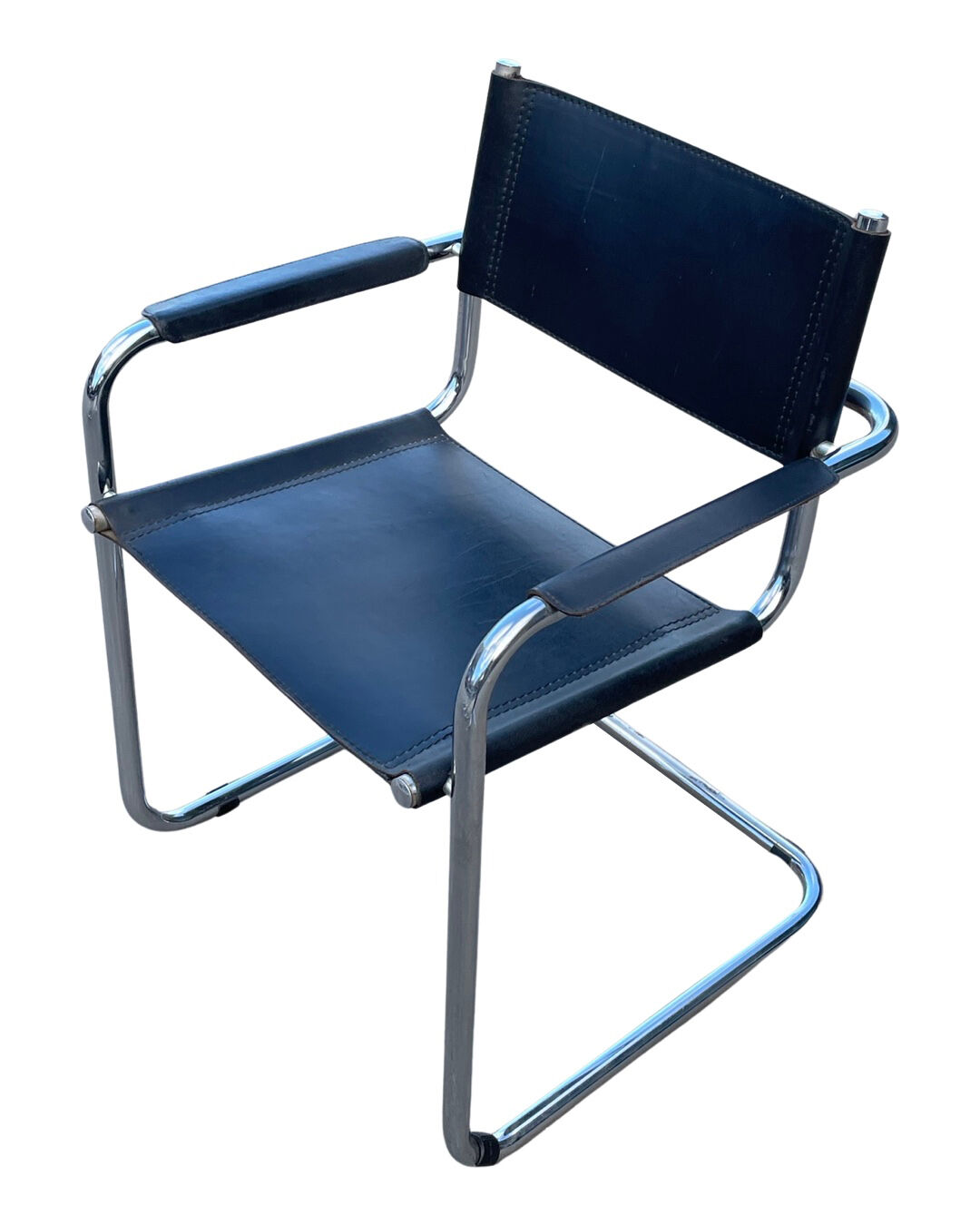 Set of 6 bauhaus cantilever chairs black leather and chrome design