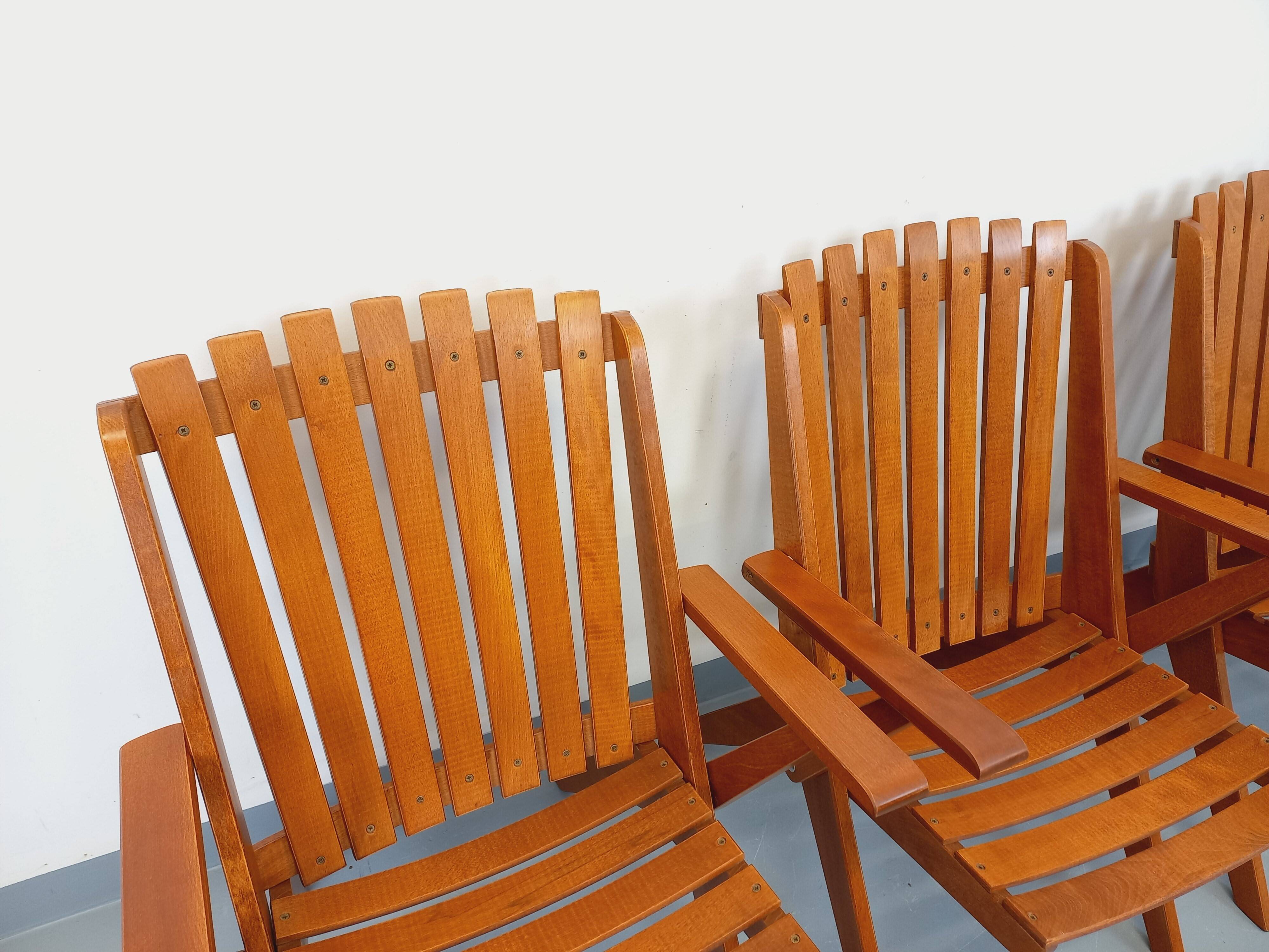 Set of 4 vintage garden chairs made of beech wood from the 1960s.
