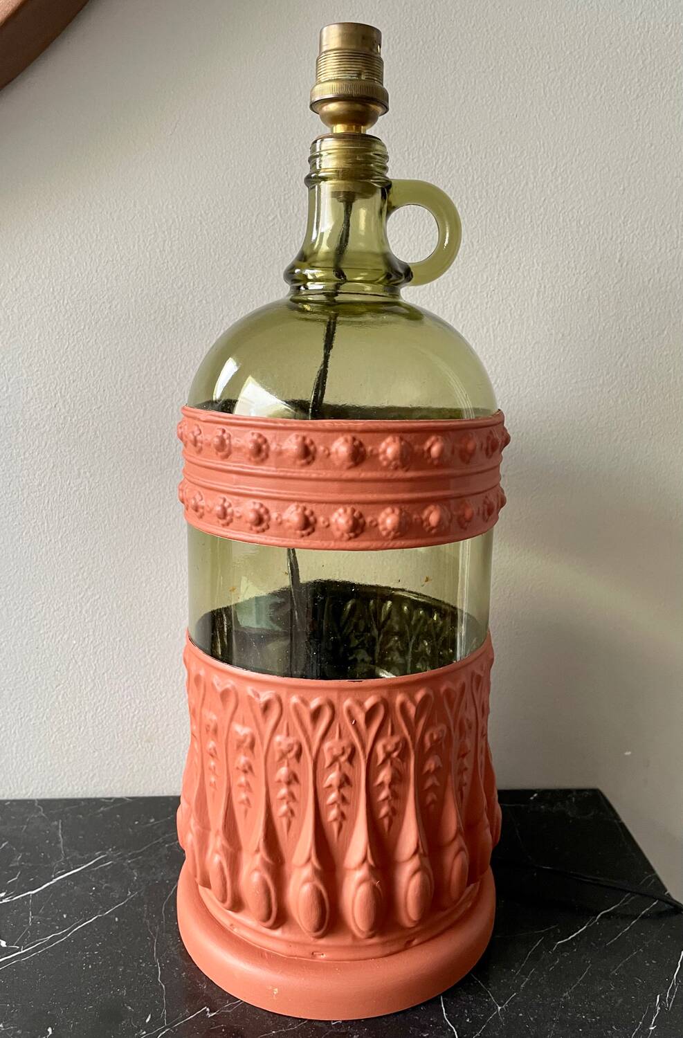 Vintage glass and metal lamp base